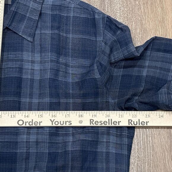 John Varvatos Shirt Mens Medium Blue Plaid Linen Cotton Long Sleeve Button Front - Picture 4 of 9